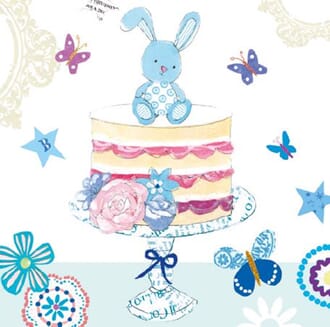Minikort 78x78, Happiness, kake m/kanin, blå