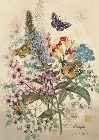 Kort 167x118, Paper & Foil, Botanical Butterflies