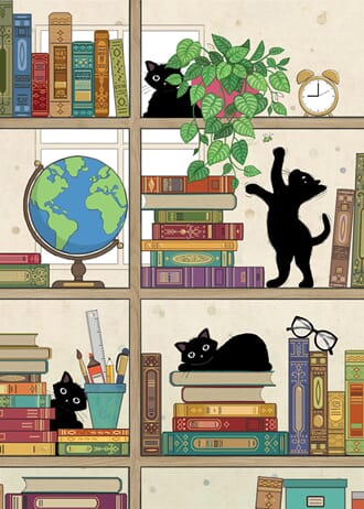 Doble kort 167x118, Black Kitties, Bookcase Kitties