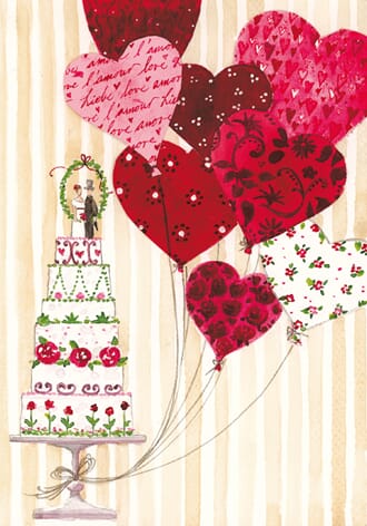 Doble bryllupskort 115x165, Grätz Verlag, kake og hjerter