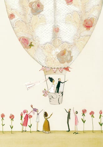 Doble bryllupskort 115x165, Grätz Verlag, par i ballong