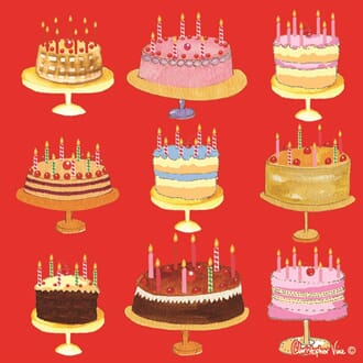 Kort 160x160, Christopher Vine Design, "Red Birthday Cakes"