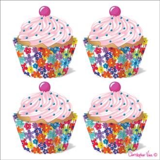 Kort 160x160, Christopher Vine Design, "Four Floral Cupcakes
