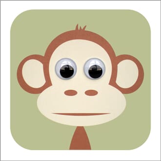 Doble kort 110x110, bevegelige øyne, Wobbly Eyed, ape