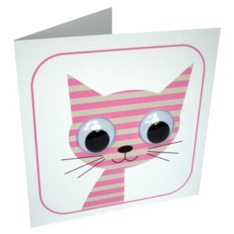 Doble kort 110x110,Wobbly Eyed, Stripey Cat, pink