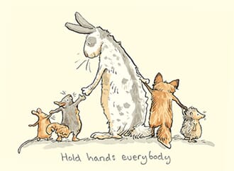 Dobbelt kort Two Bad Mice, 100x150: Hold Hands Everybody.