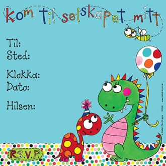Innbydelser 15x15, Rachel Ellen Designs, dinosaurer