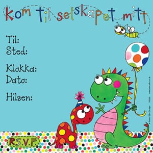 Innbydelser 15x15, Rachel Ellen Designs, dinosaurer