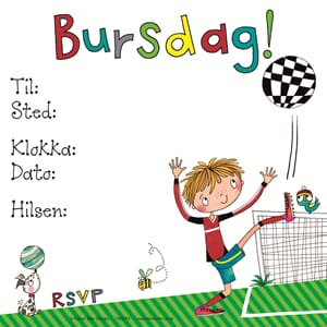 Innbydelser 15x15, Rachel Ellen Designs, fotballgutt, ny