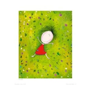 Plakat 40x50, Ilustris, jente på rygg i blomstereng