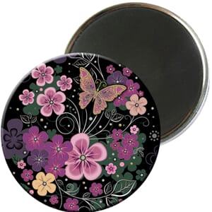 Magnet rund 56mm, Jewels, rosa blomster