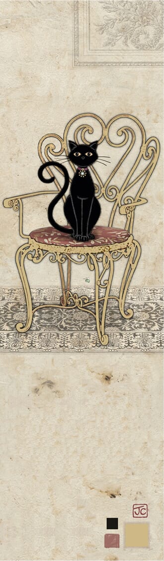 Bokmerke 5x17cm, Bug Art motiver, svart katt på stol