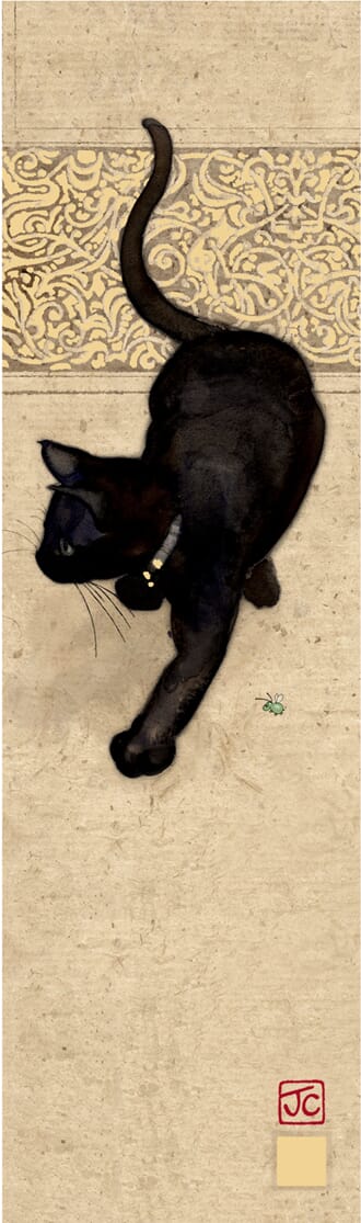 Bokmerke 5x17cm, Bug Art motiver, svart katt på gulv