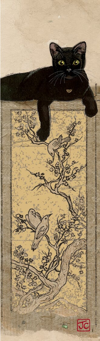 Bokmerke 5x17cm, Bug Art motiver, svart katt liggende