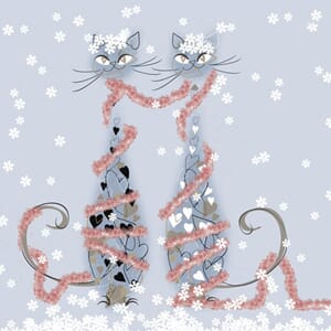 Julekort dbl 150x150mm, Sophie Morrell, Tinsel Cats