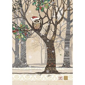 Doble julekort 12x17, Paper & Foil, Santa Owl Tree