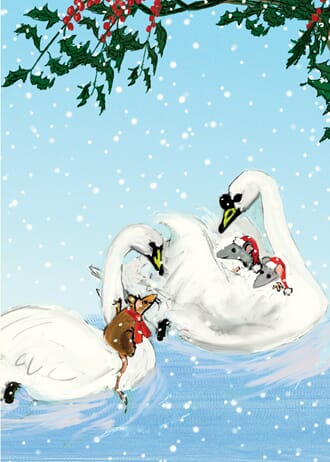 Julekort,Two Bad Mice, Julian Williams, Swan Christmas