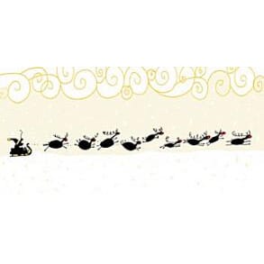 Julekort, 10x22, Ilustris, reinsdyr og nisseslede