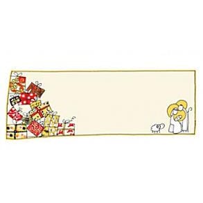 Julekort, 10x22, Ilustris, pakker, Maria, Josef og barnet