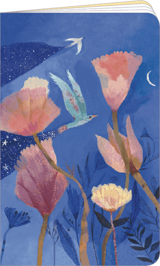 Notisbok 11x18, blanke sider, Izou, to fugler & blomster