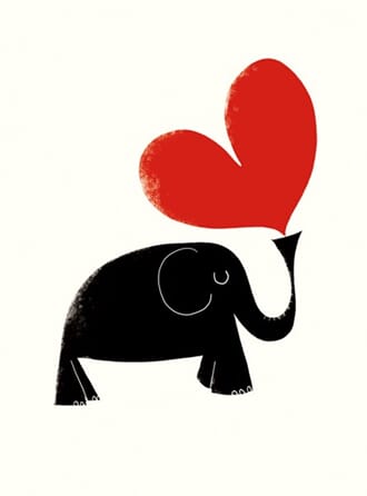 Doble kort 100x135, Mini Ink Press, Elephant and Heart