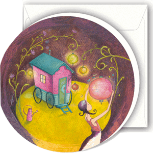 Minikort, rundt, 72mm, Gaëlle Boissonnard, brun/gul