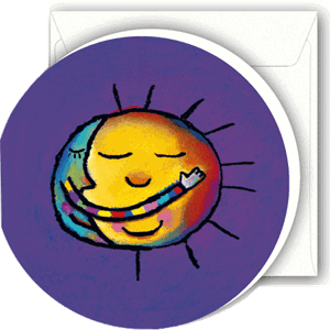 Minikort, rundt, 72mm, B.Morel, sol og måne