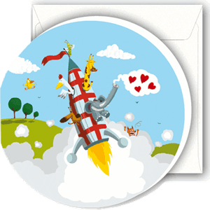 Minikort, rundt, 72mm, A.LeTouzé, rakett