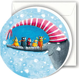 Minikort, rundt, 72mm, A.LeTouzé, 5 dyr på nesen