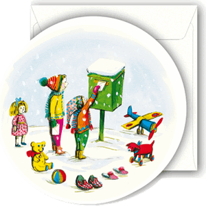 Minikort, rundt, 72mm, C.Davenier, vintermotiv