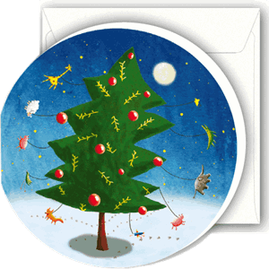 Minikort, rundt, 72mm, juletre