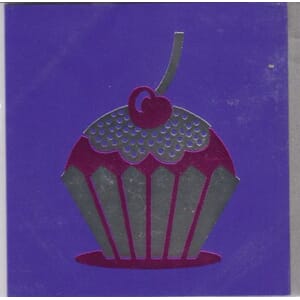 Minikort,GLICK,  "Cupcake" fiolett m/sølv&rødt
