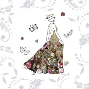 Minikort 78x78mm, "Amore",  dame i sid kjole