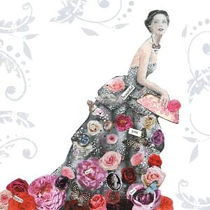 Minikort 78x78mm, "Amore",  dame m/rosekjole