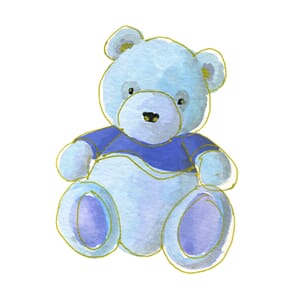 Minikort `Bow`, blå bamse