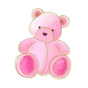 Minikort `Bow`, rosa bamse