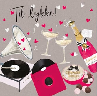 Minikort 78x78mm, "Candy", gramofon/champagne