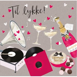Minikort 78x78mm, "Candy", gramofon/champagne