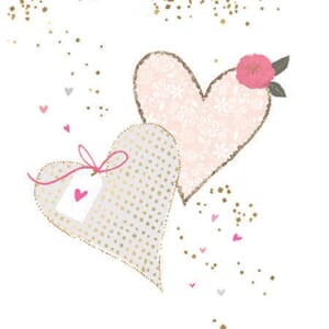 Minikort 78x78mm, "Charming", to hjerter