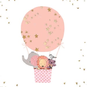 Minikort 78x78mm, "Charming", luftballong m dyr, rosa