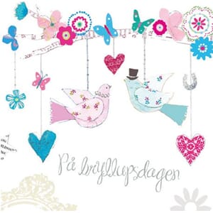 Minikort 78x78, Happiness, bryllup, fugler i snor