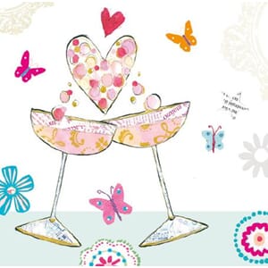 Minikort 78x78, Happiness, champagneglass & hjerte