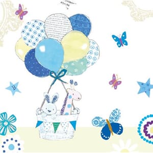 Minikort 78x78, Happiness, ballong m/korg, blå