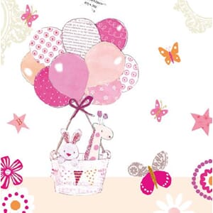 Minikort 78x78, Happiness, ballong m/korg, rosa
