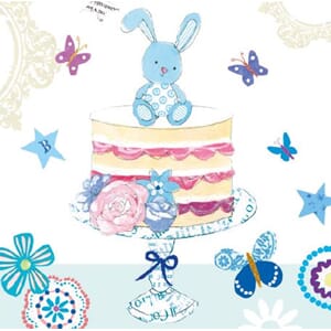 Minikort 78x78, Happiness, kake m/kanin, blå