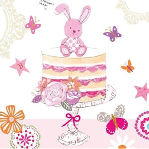 Minikort 78x78, Happiness, kake m/kanin, rosa