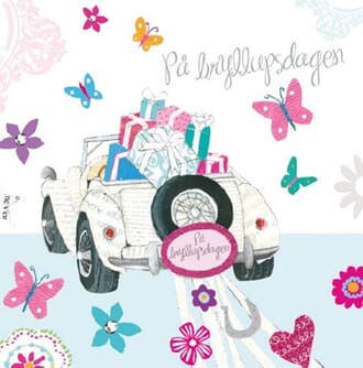Minikort 78x78, Happiness, bryllup, bil