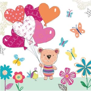 Minikort 78x78, Happiness, bamse m/ballonger