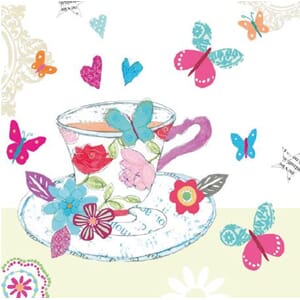 Minikort 78x78, Happiness, tekopp & sommerfugler