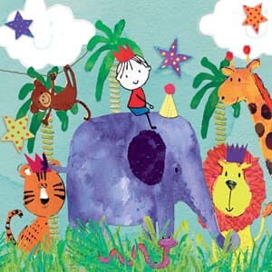 Minikort 78x78mm, "Pop-U-Lah" jungeldyr